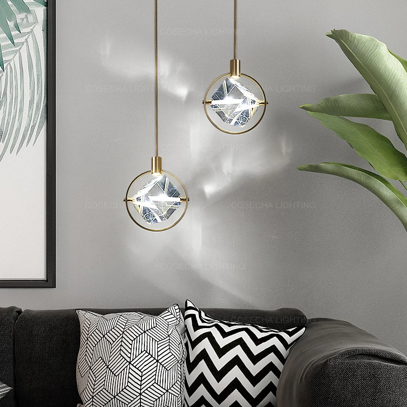 Одиночная маленькая Подвесная лампа LED роскошная хрустальная Золотая подвеска 1