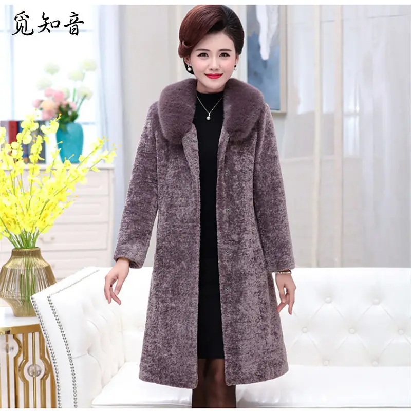 

Thicken Women's Faux Fur Coat Long Warm Sheep Shearing Coat Mother Winter Coats Noble Woolen Coat Jacket With Fur Collar f1900