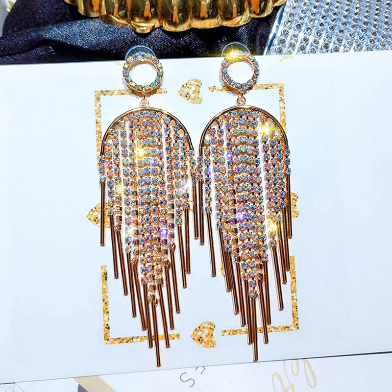 Яркие лунные кисточки серебро розовое золото из горного хрусталя серьги