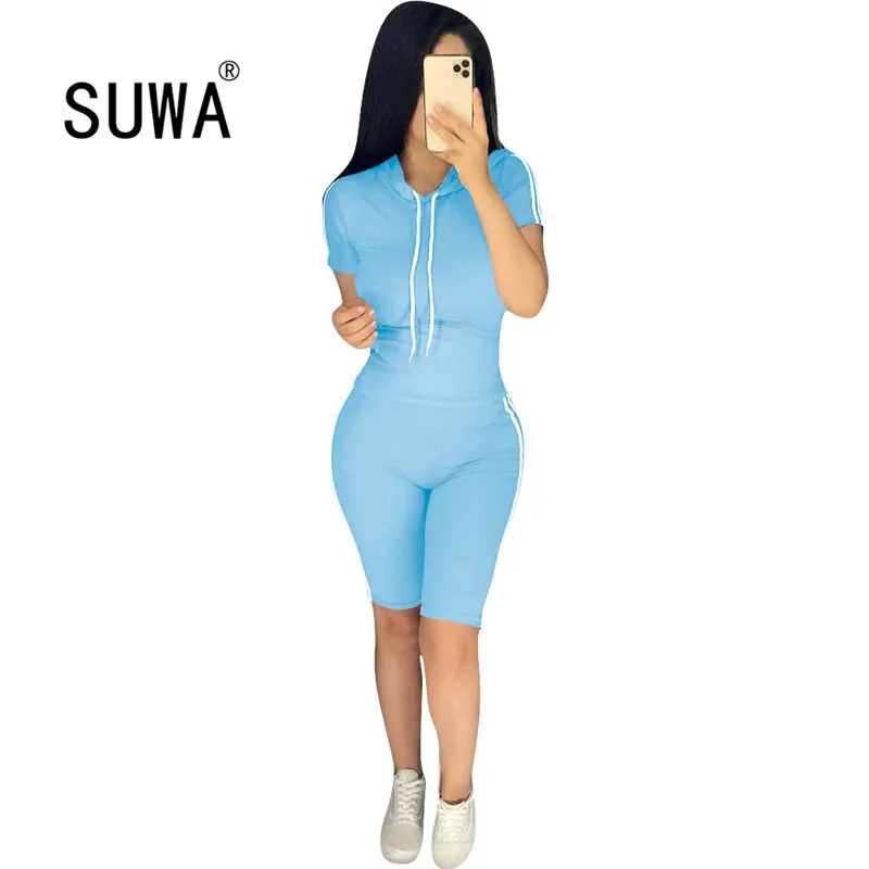 

Спортивный костюм для тренировок и фитнеса, Женский комплект из 2 предметов, толстовка с коротким рукавом и штаны до колена, шикарный костюм