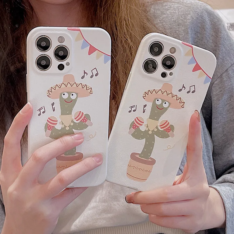 Cartoon Music Cactus Pattern Phone Case for IPhone 12 Pro Max 13 11 Pro 7 Plus X XR Xsmax Leather Shockproof Back Cover