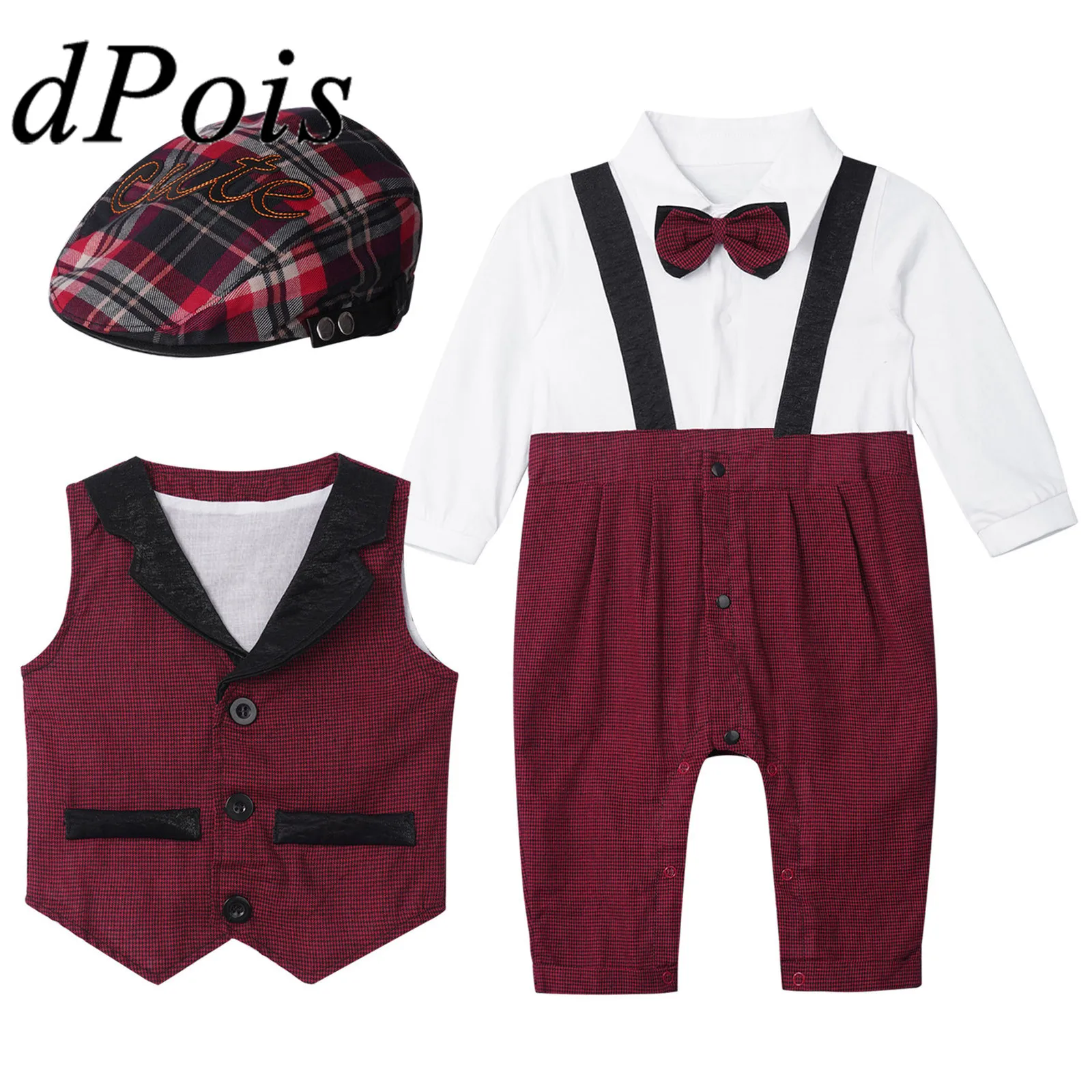 

Kids Gentleman Outfit Baby Boys Rompers Suit Vest Birthday Party Costumes Christening Wear Toddlers Clothes Sets Boy Suits