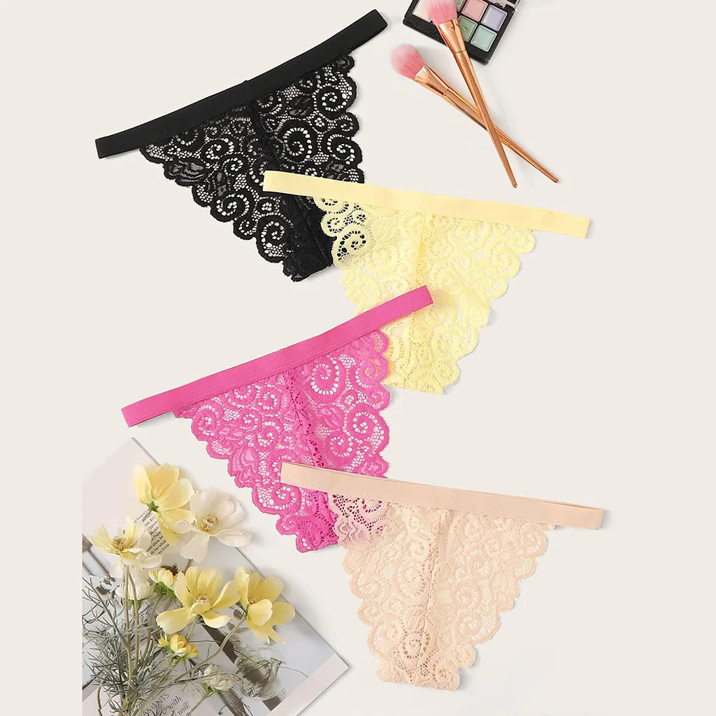 4 шт. женское кружевное нижнее белье с цветами трусики стринги низкой талией