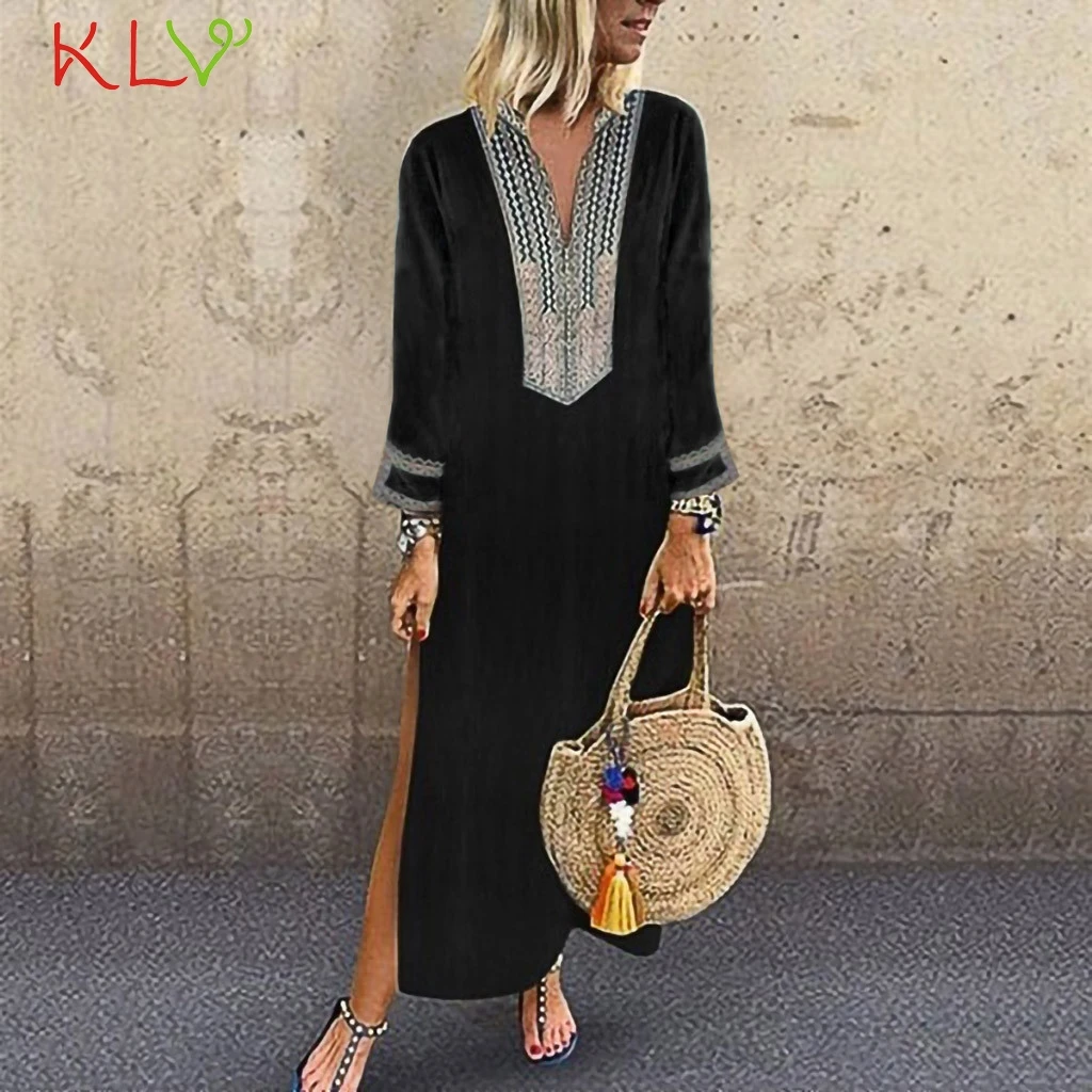 Женское элегантное платье макси с v образным вырезом и принтом длинное длинным