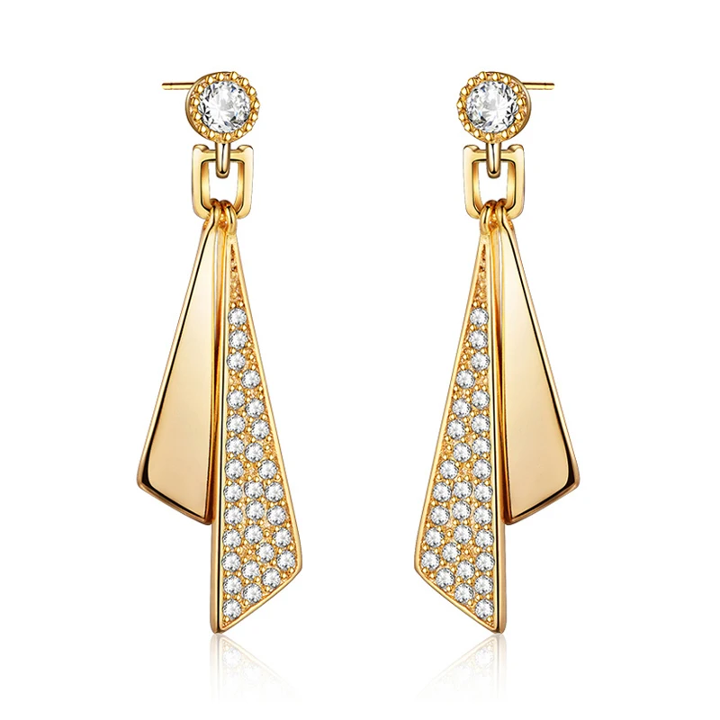 Новые модные треугольные золотые висячие серьги с кубическим цирконием