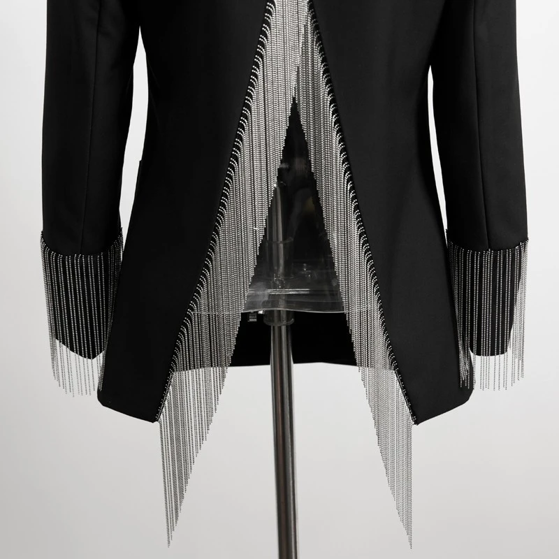 Heavy Chains Tassel Coats Female Long Sleeve Single Button Backless Irregular Overcoat 2019 Spring | Мужская одежда