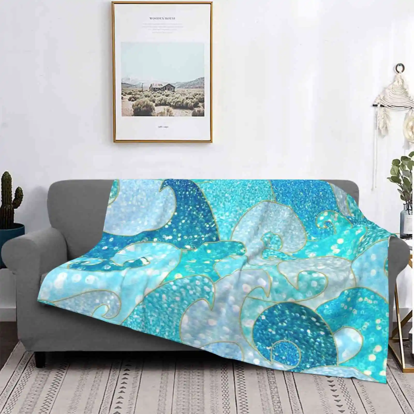 

Синее и серебристое блестящее искусственное блестящее Одеяло Русалка волнистые четыре сезона удобное теплое мягкое одеяло с абстрактным м...