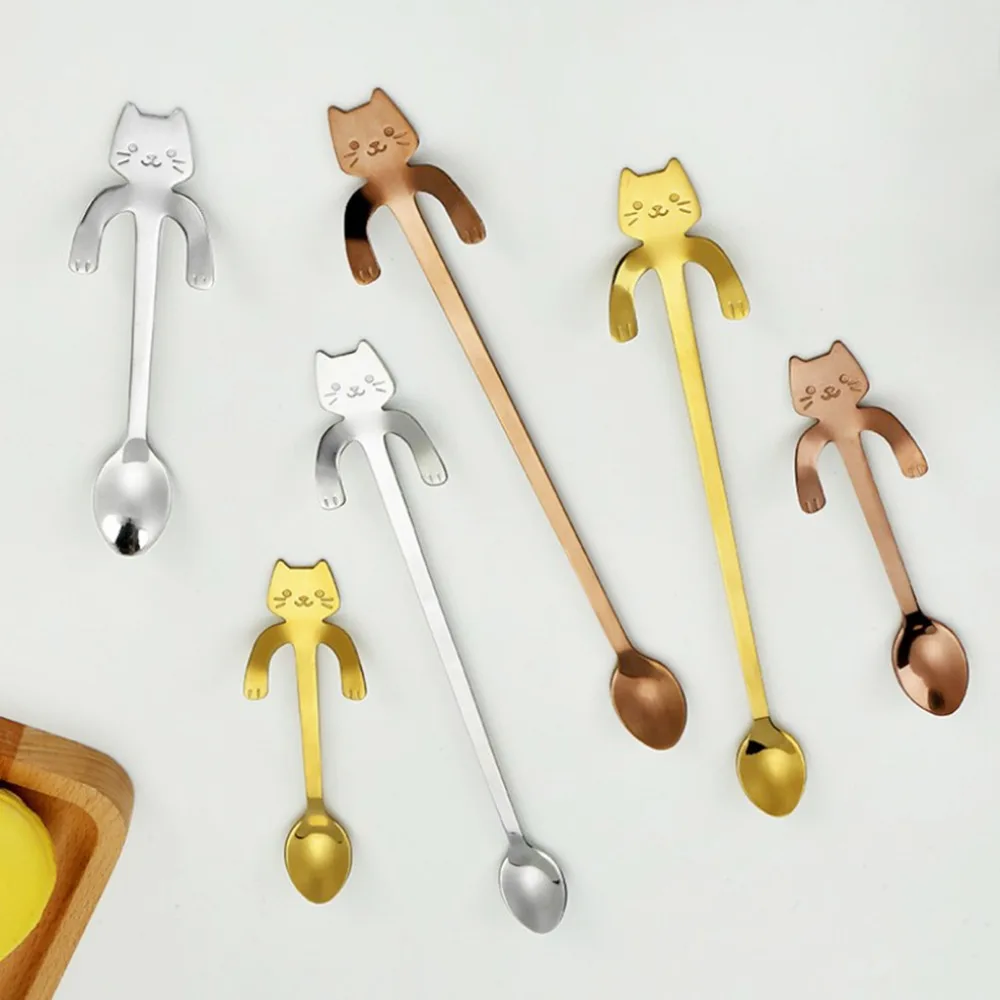 Ложки для кофе из нержавеющей стали, чайные ложки, ложки «кошка», чайная ложка для размешивания кофе десертный суповой ложки, длинные и короткие ручки