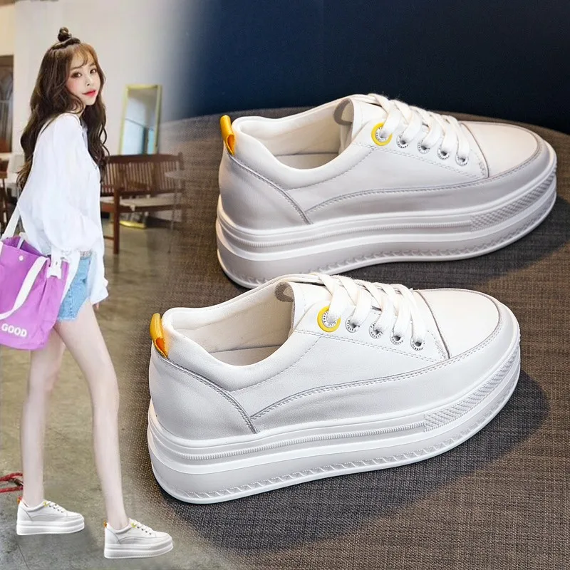 

MORAZORA 2021 New High Quality Leather Women Sneakers Lace Up Platform Shoes Fashion Round Toe Casual Thick Sole Spring Shoes