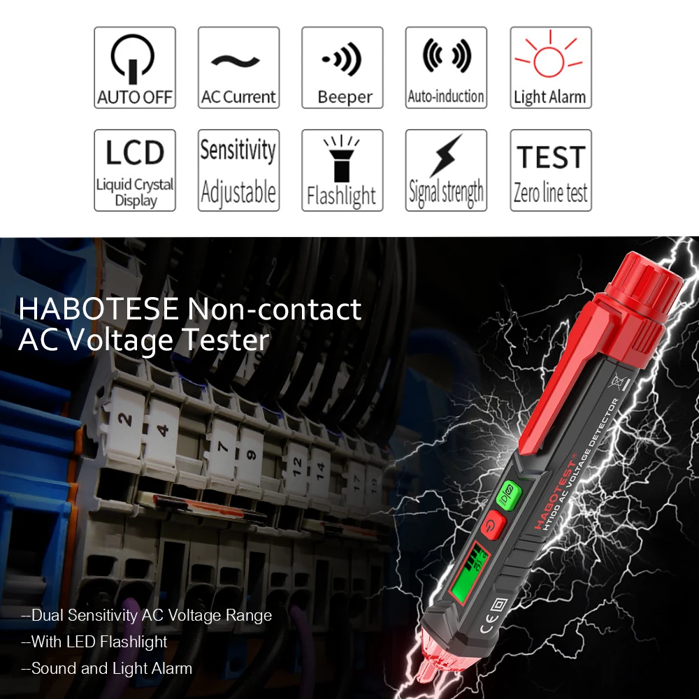 HABOTEST HT100E интеллигентая (ый) Бесконтактный Pen светодиодный Будильник AC Напряжение