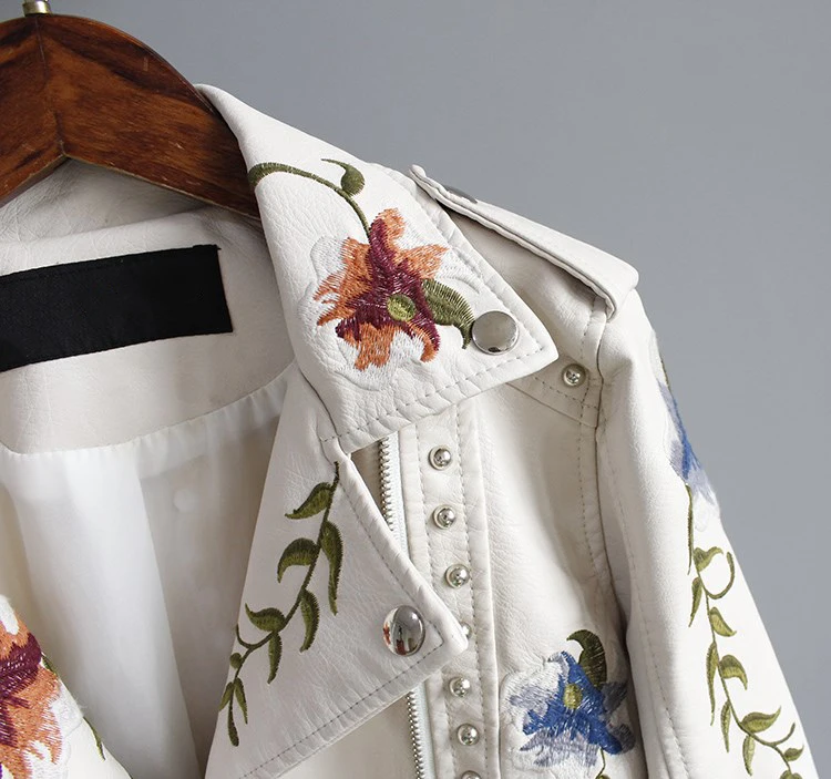 Fitaylor женская куртка из искусственной кожи с цветочной вышивкой мотоциклетное