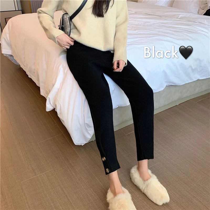 

Черные трикотажные женские брюки осень-зима 2021 новинка онлайн красные высокие