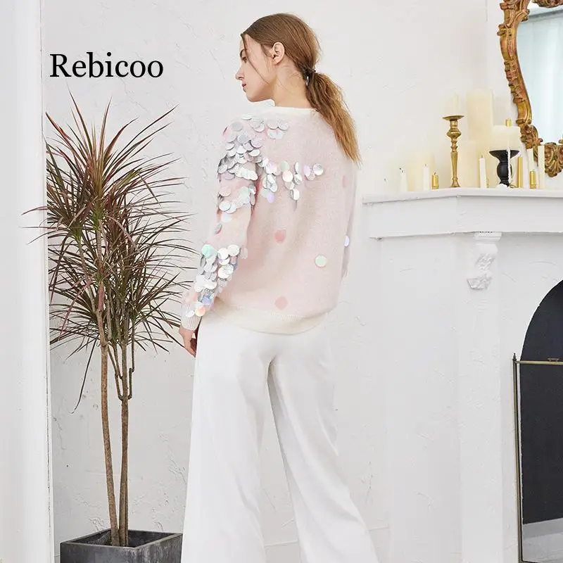 2019 новые одежды для девочек в розовом цвете Круглый воротник шерсть мохер свитер