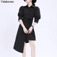 dress summer 2021 new womens waistband show slim waist black shirt gothic dresses solid color outwear yalabovso