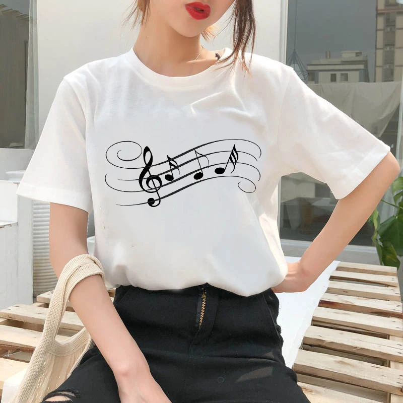 

2020 new Music Festival Summer T Shirt Women Funny Printing Music Note T Shirt Korean-style Casual Short Sleeve Crew Neck Tshirt