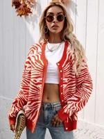autumn spring fashion long sleeve leopard knitted sweaters single breaste slim jackets cardigan womens sweater