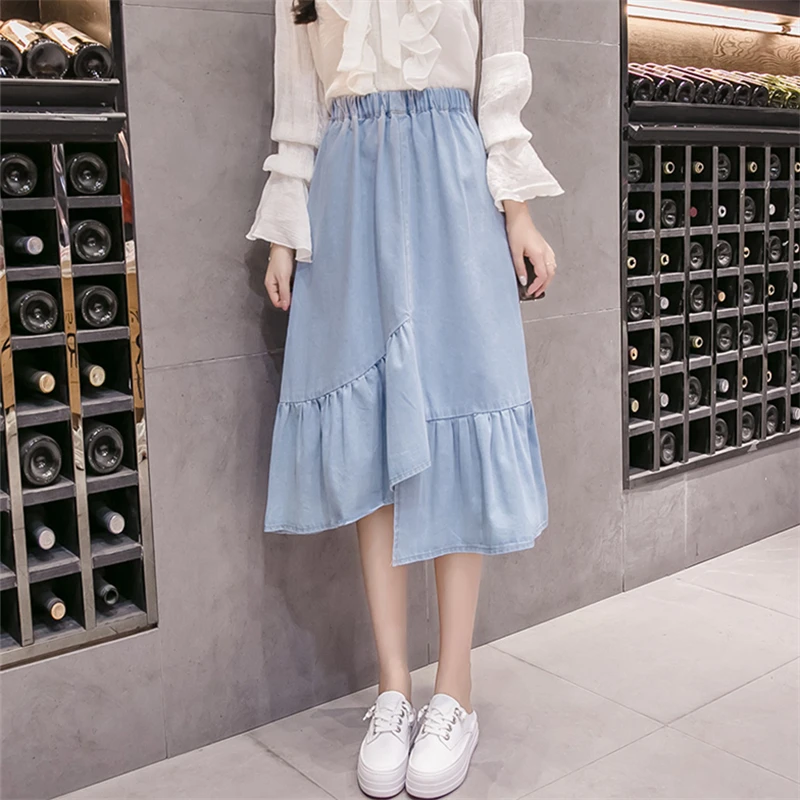 Женская джинсовая юбка до середины икры YOCALOR 2020 в стиле преппи с завышенной