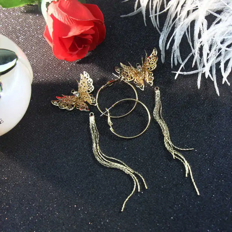 

VILAGE New 2021 Fashion Exquisite Feminine Butterfly Tassel Earrings for Ladies Party Wedding Earrings Daily Wear Jewelry