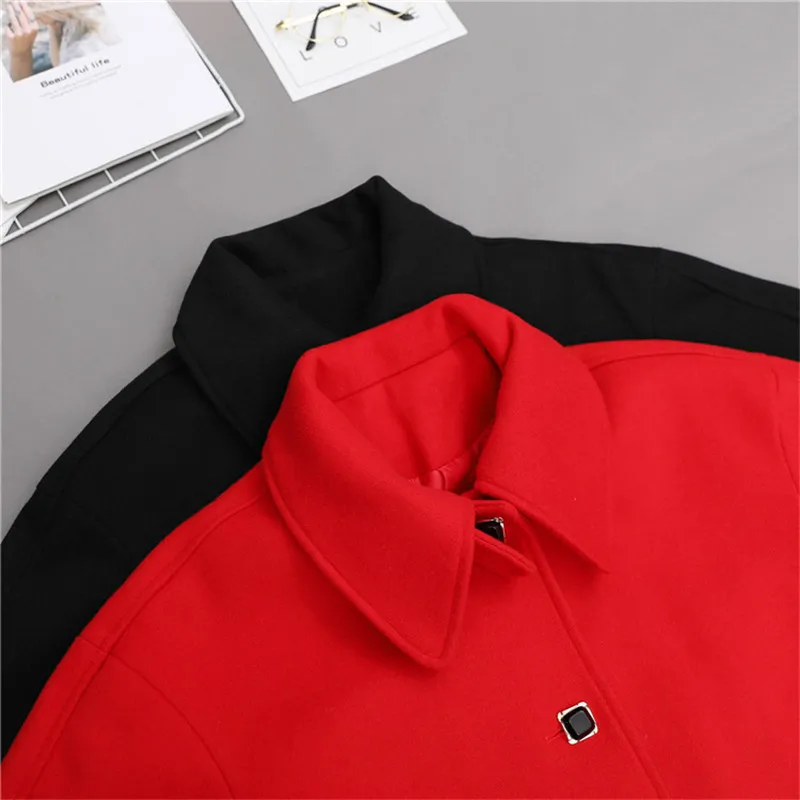 

Oversize Woolen Coat Women Autumn Winter Solid color Single-breasted Winter Jacket Female Plus size XL-5XL Wool Outerwear G757