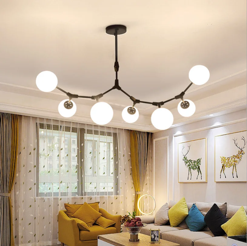 

Скандинавская постмодернизисветодиодный светодиодная металлическая люстра Magic Bean, лампа для гостиной с молекулярной ветвью для квартиры и...