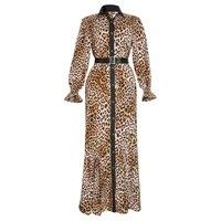 leopard maxi ladies dresses 2021 african new fashion turn down collar petal sleeve classic robe boubou elegant for daily party