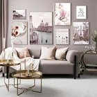 Картина на холсте с изображением амальфитского побережья, парижской башни, церкви, чайки, цветов, настенные картины для декора гостиной