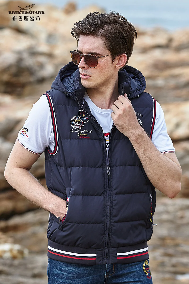 Мужской жилет зима 80% пуховик повседневный мужская куртка без рукавов теплый