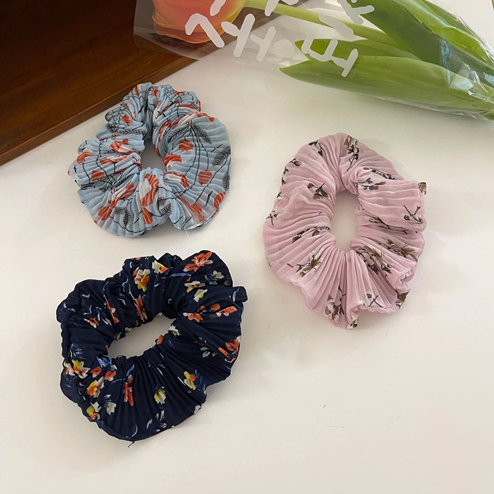 

Creative Cute Printed Pleated Hair Scrunchies Ponytail Holder Soft Stretchy Hair Ropes Elastic Hair Bands Girls Headwear