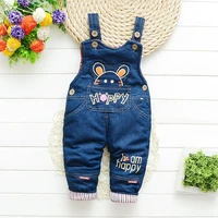 winter warmly thicken wool kids pants cartoon denim overall for girl bib jeans boy overalls baby rompers jeans children jumpsuit