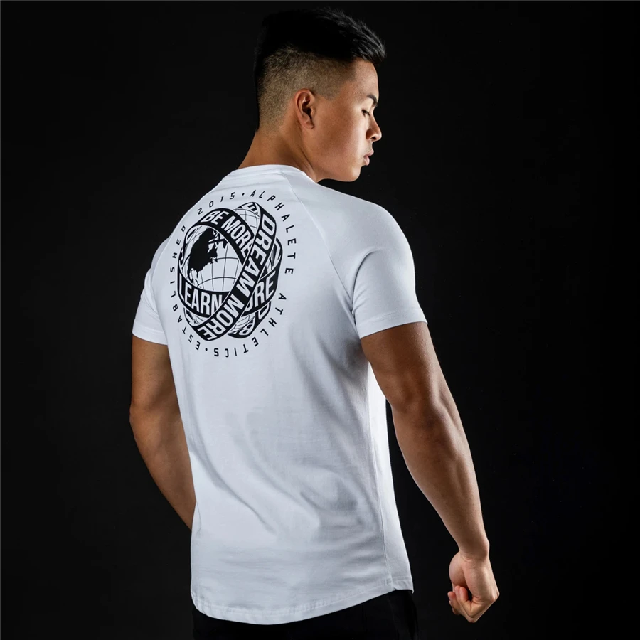 

2021 new men's cotton summer short-sleeved black T-shirt gym fitness sports joint t-shirt casual body-building brand T-shirt