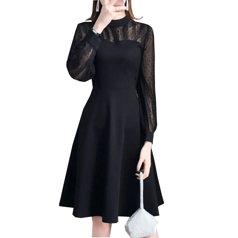 

Женское платье с кружевом, Ажурное черное платье большого размера 4XL, весна-осень 2021