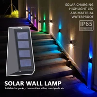 solar wall lights outdoor fence lights led waterproof solar stair lights up and down 7 color changing exterior patio lights 2022