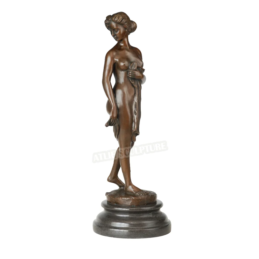 

Bronze Bathing Nude Woman Statue Sculpture Modern Bare Standing Female Girl Figurine Erotic Art