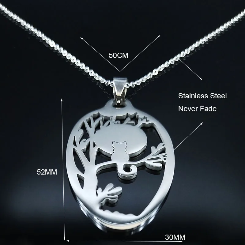 

2021 Fashion Cat StainlessSteel Chain Necklace for Women Silver Color Necklaces Jewelry acero inoxidable joyeria mujer N926S03