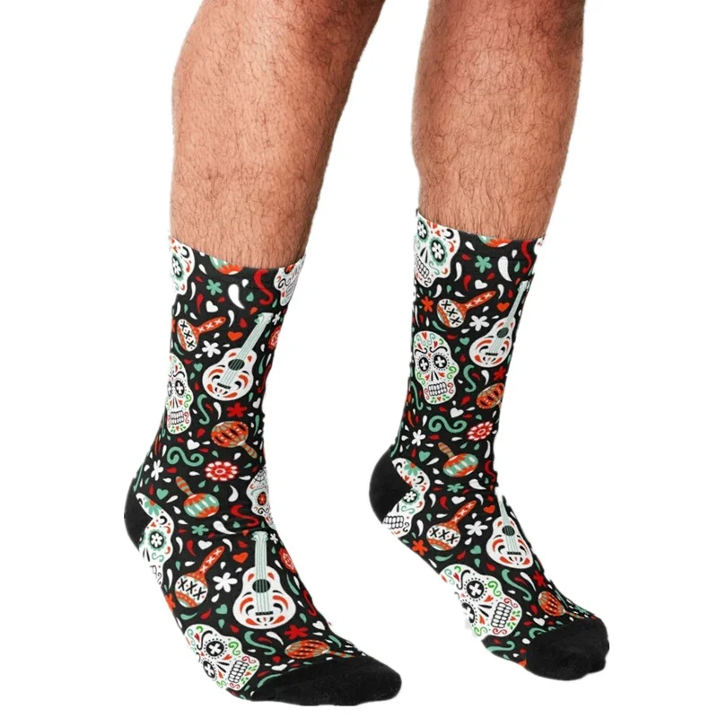 

Funny Socks Men harajuku Sugar Skull Day of the Dead Printed Happy hip hop Men Socks Novelty Skateboard Crew Casual Crazy Socks