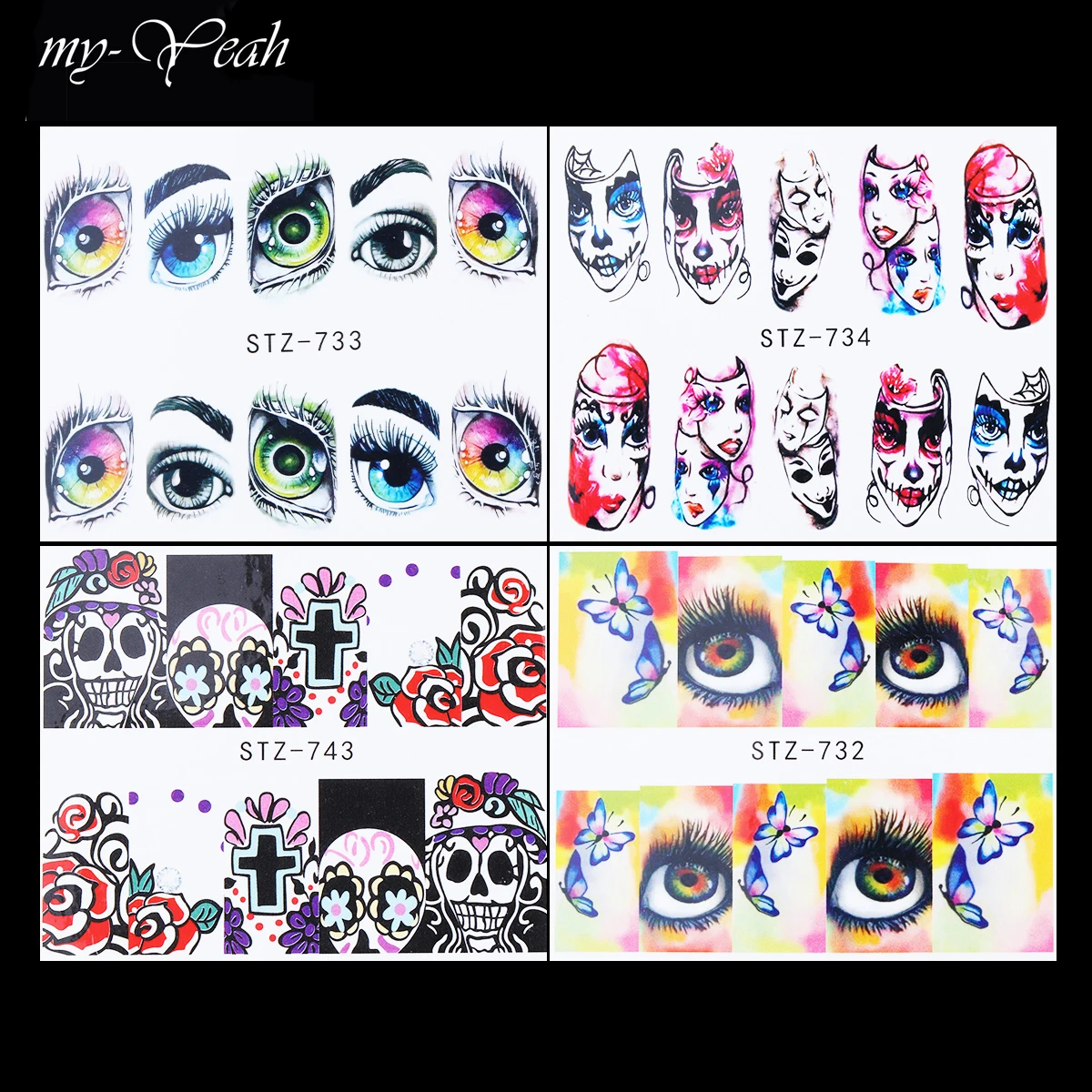 12 Styles Nail Art Skull Bone Joker Pattern Water Transfer Stickers Terror Series Full Cover Watermark DIY Decorations | Красота и