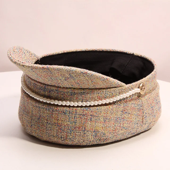 

2020 Fashion Cotton Hat Cap Women Casual Pearl Flat Cap Elegant Solid Autumn Winter Warm Wool Beret Hat Female