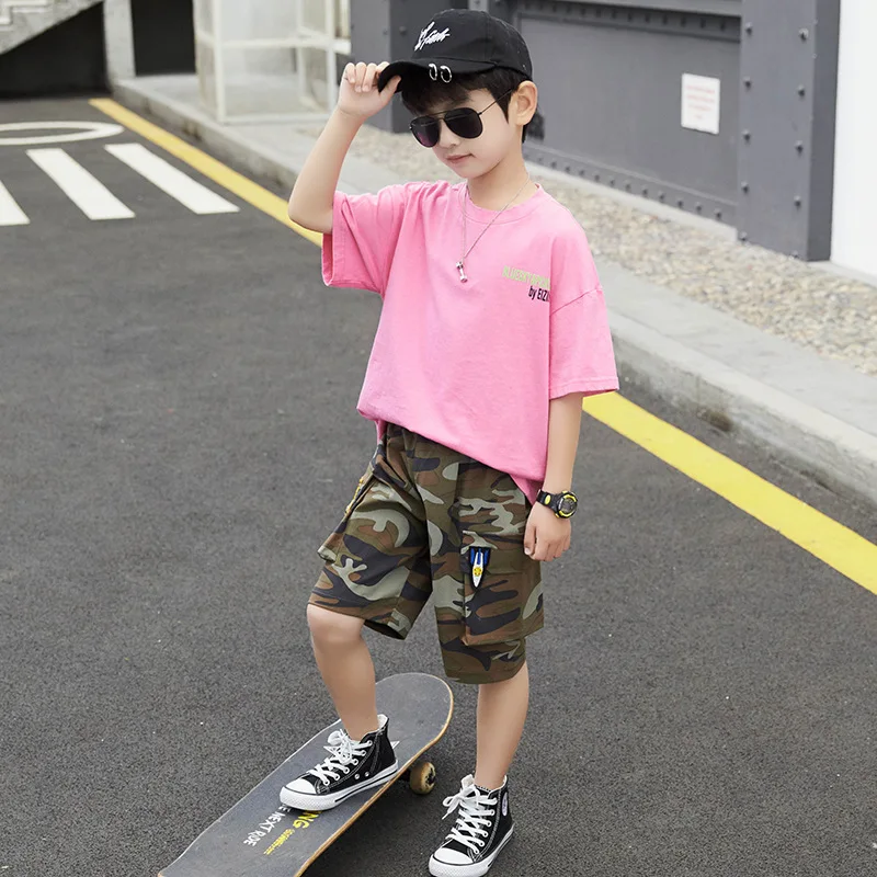 New Slim Spring Summer Kids Clothes Suit Boys T-shirt+ Shorts 2pcs/Set Kids Teenage Top Sport Children's Day Gift Formal