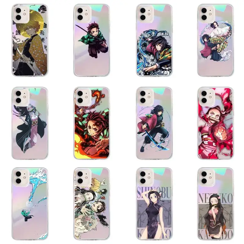 

Demon Slayer Anime Phone Case for iPhone huawei P 7 8 9 11 12 10 30 40 S X XS XR MINI Pro Max Plus laser Transparent Glitter
