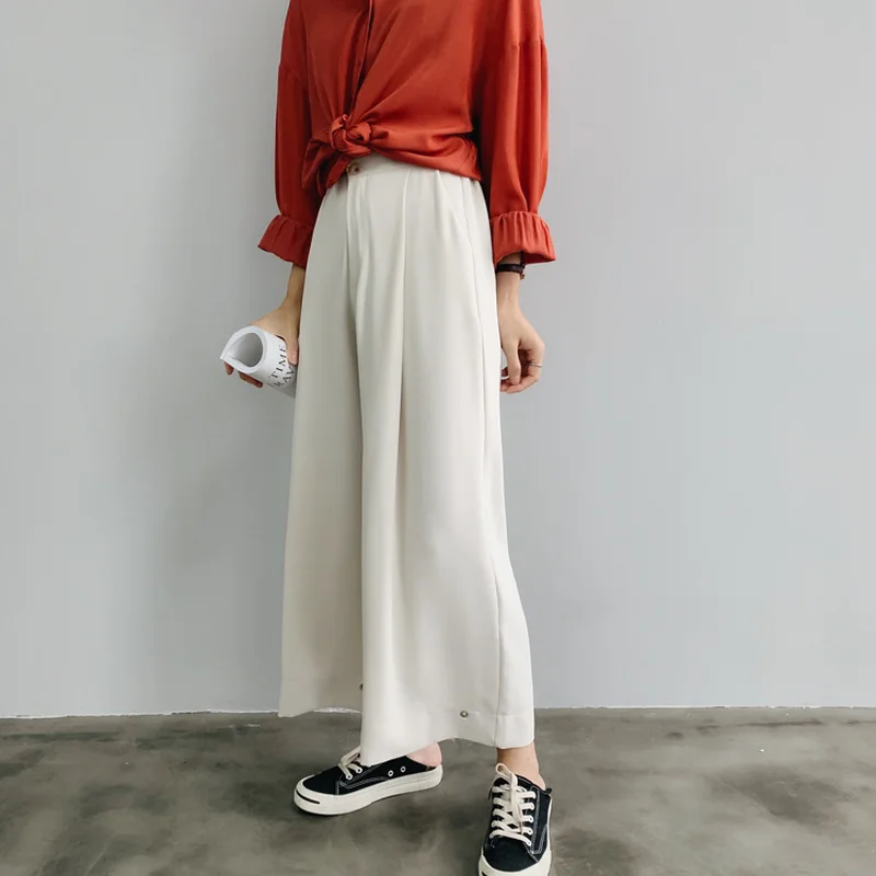 Осень 2019 г. новые широкие штаны с заниженной талией однотонные для бабушек