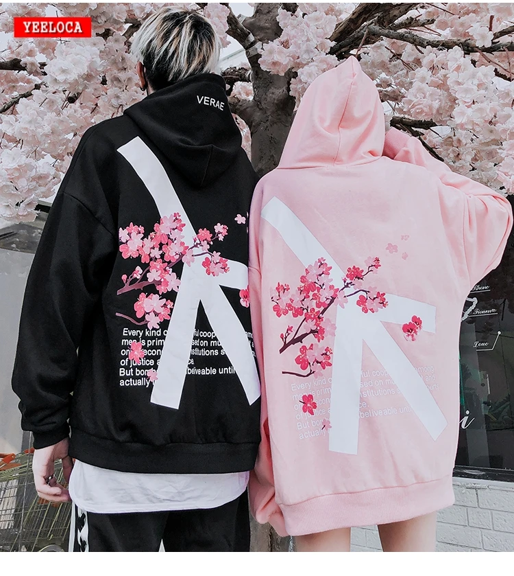 

2021 Winter modis Cherry Blossom Print Hoodie Streetwear Hip Hop oversize Women Men Unisex Cotton Sweatshirts Retro Hoody
