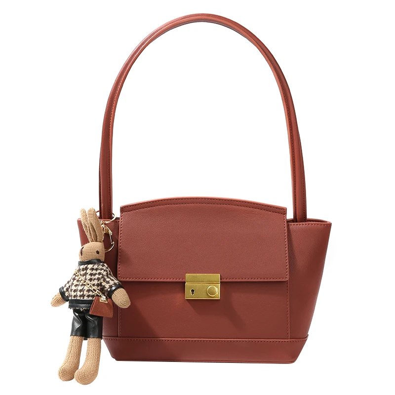 

High Capacity Womens Casual Red Genuine Leather Armpit Design Shoulder Bag Cowhide Hasp Handbag Fashion Rabbit Crossbody Bags