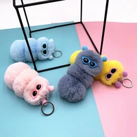 5pcslot cute caterpillar plush keychain candy color car holder bag pendant key chain trinket gift children girl keyring