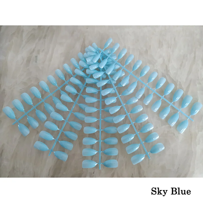 5 X Sky Blue Смешанные 18 цветов полное покрытие поддельные ногти короткие остроконечные накладные ногти шпильки миндалевидные ногти яркие цвета дизайн ногтей - Цвет: 5 X Sky Blue
