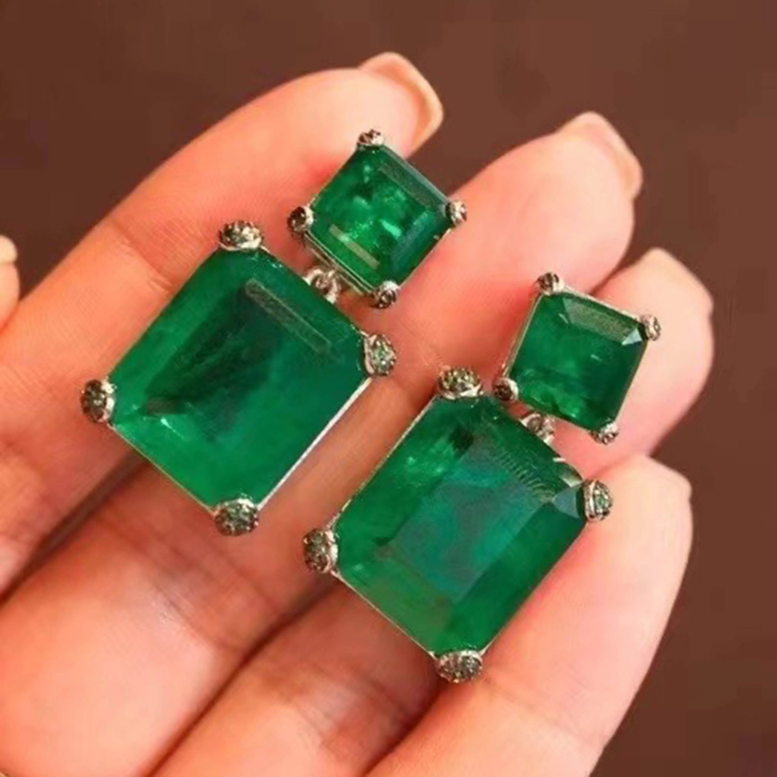 Beautiful 100% Real 925 Silver Emerald Tourmaline Gemstone Stud Earrings Engagement Wedding Earrings For Women Gift