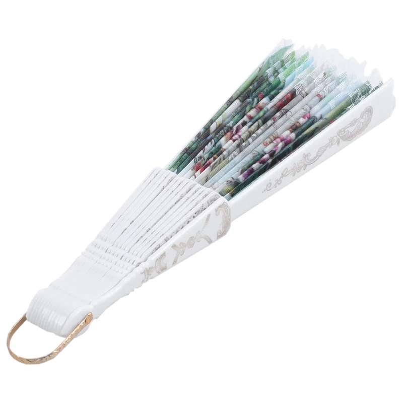 

Hollow Out Rib Peony Print Lace Trim Folding Fabric Hand Fan Colored Promotion