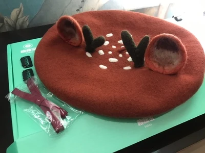 

Sweet Warm Wool Women Antler Ears Beret Winter Hat Christmas Gift Handmade