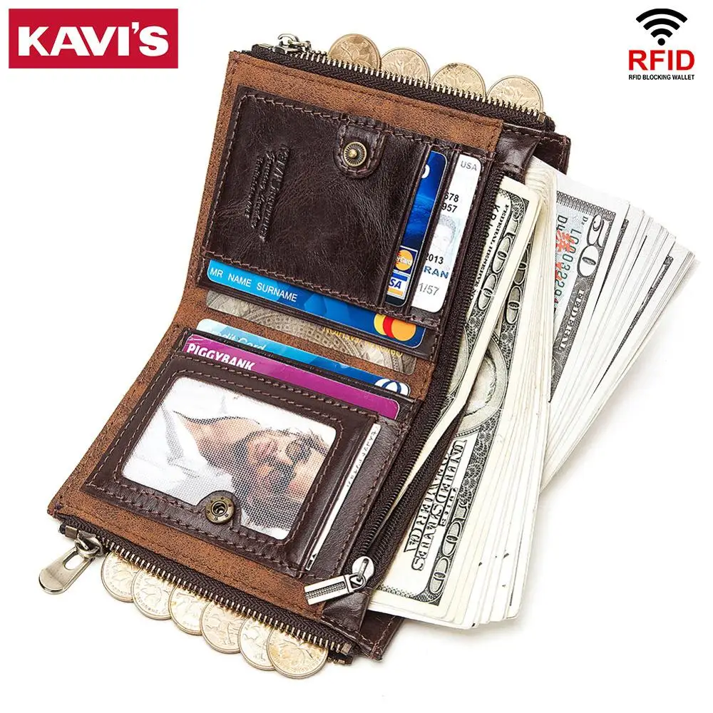 Кошелек KAVIS из 100% натуральной кожи с технологией Rfid мужское портмоне кредитница