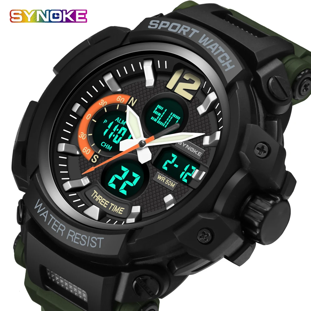 Для мужчин спортивные часы SYNOKE брендовые светодиодный цифровые аналоговые