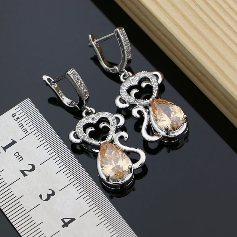 Monkey 925 Silver Bridal Jewelry Champagne Zircon Jewelry Sets For Women Earrings Sets Birthday Gifts
